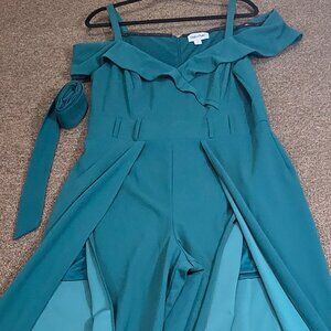 Shelby + Palmer Off The Shoulder Split Flare Leg Jumpsuit in sz Sz 16 Pre-owned